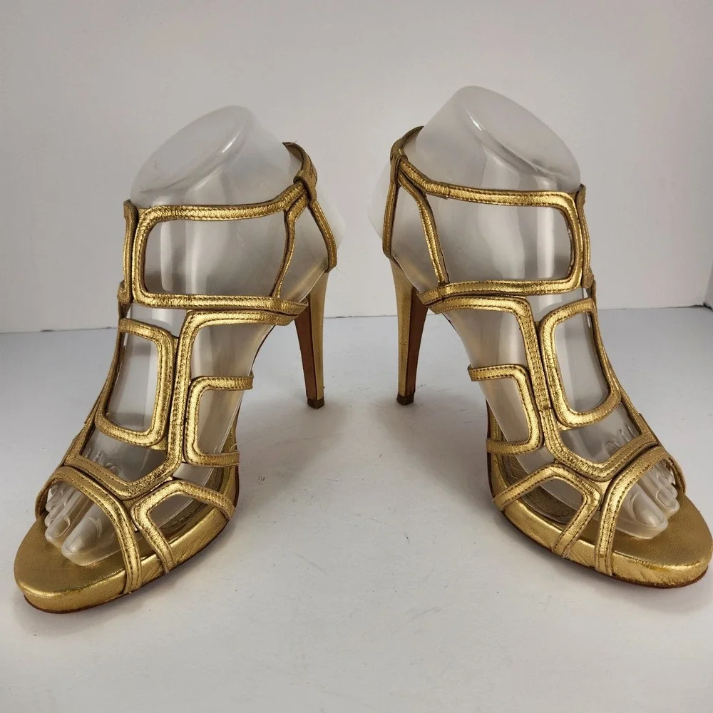 Diane Von Furstenberg DVF Women's 7M Gold Metallic Cage High Heel Sandals